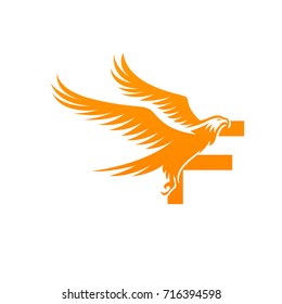 Vector Orange American Hawk Letter F Logo