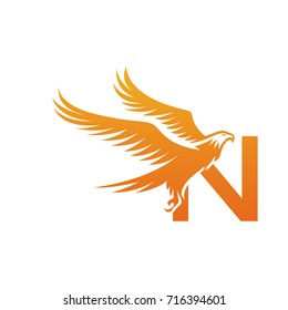 Vector Orange American Hawk Letter N Logo