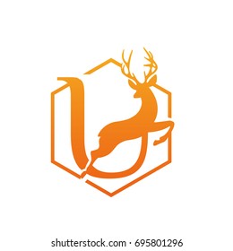Vector Orange Antelope Running Letter U Logo