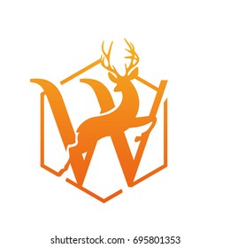 Vector Orange Antelope Running Letter W Logo