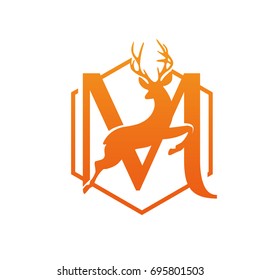 Vector Orange Antelope Running Letter M Logo