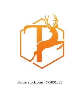Vector Orange Antelope Running Letter T Logo