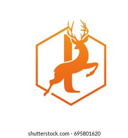 Vector Orange Antelope Running Letter I Logo