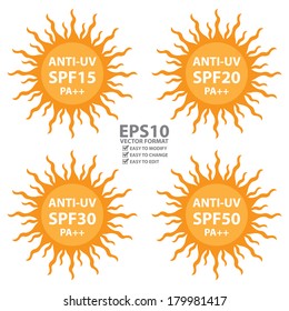 Vector : Orange Anti-UV SPF 15-50 PA++ Icon, Sticker or Label Isolated on White Background