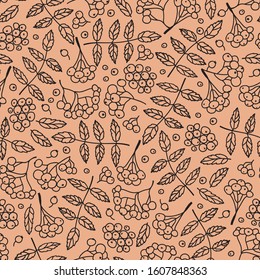 Vector orange ash berries and leafs texture background seamless pattern print