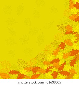 Vector, orange autumn leaves and contours on yellow background