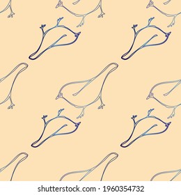 Vector orange background birds silhouette seamless pattern. Blue tit, Purple Finch, Seamless pattern background