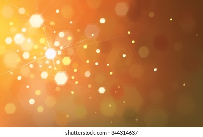 Vector orange background with lights and polygons.