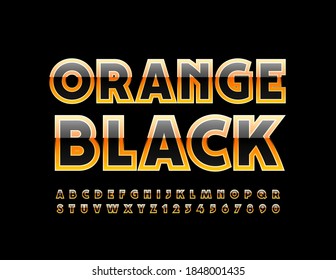 Vektor Orange und Black Font. Schönes modernes Alphabet. Eleganter Glossy Letters and Numbers Set