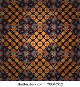 Vector orange, black and gray seamless background pattern with rhombuses.