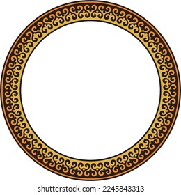 Vector orange and black Kazakh national round pattern, frame. Ethnic ornament of the nomadic peoples of Asia, the Great Steppe, Kazakhs, Kirghiz, Kalmyks, Mongols, Buryats, Turkmens