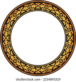 Vector orange and black Kazakh national round pattern, frame. Ethnic ornament of the nomadic peoples of Asia, the Great Steppe, Kazakhs, Kirghiz, Kalmyks, Mongols, Buryats, Turkmens