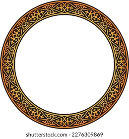 Vector orange and black Kazakh national round pattern, frame. Ethnic ornament of the nomadic peoples of Asia, the Great Steppe, Kazakhs, Kirghiz, Kalmyks, Mongols, Buryats, Turkmens