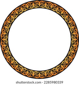 Vector orange and black Kazakh national round pattern, frame. Ethnic ornament of the nomadic peoples of Asia, the Great Steppe, Kazakhs, Kirghiz, Kalmyks, Mongols, Buryats, Turkmens