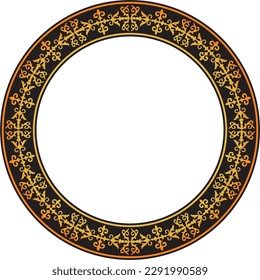 Vector orange and black Kazakh national round pattern, frame. Ethnic ornament of the nomadic peoples of Asia, the Great Steppe, Kazakhs, Kirghiz, Kalmyks, Mongols, Buryats, Turkmens