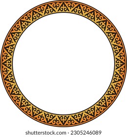 Vector orange and black Kazakh national round pattern, frame. Ethnic ornament of the nomadic peoples of Asia, the Great Steppe, Kazakhs, Kirghiz, Kalmyks, Mongols, Buryats, Turkmens