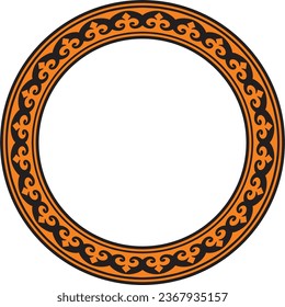 Vector orange and black Kazakh national round pattern, frame. Ethnic ornament of the nomadic peoples of Asia, the Great Steppe, Kazakhs, Kirghiz, Kalmyks, Mongols, Buryats, Turkmens