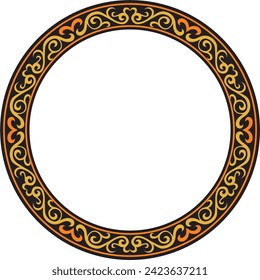 Vector orange and black Kazakh national round pattern, frame. Ethnic ornament of the nomadic peoples of Asia, the Great Steppe, Kazakhs, Kirghiz, Kalmyks, Mongols, Buryats, Turkmens