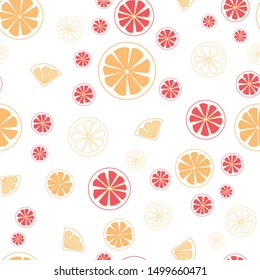 Vector orange blossom seamless pattern with slices of orange, yellow lemon, white background. Perfect for fabric, scrapbooking, wallpaper projects.