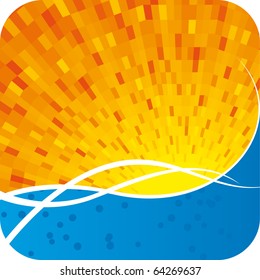 Vector orange blue background with waves