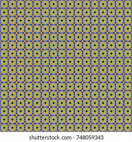 Vector orange, blue and black seamless background pattern with rhombuses.