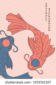 ilustración vectorial naranja y azul fondo abstracto de los peces koi yin yang en el fondo japonés, el color principal es naranja