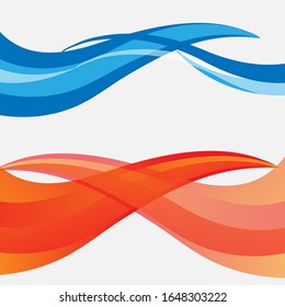 Vector orange blue wavy wave abstract swoosh background. Wavy waves banner color line for web banner. 