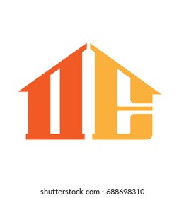 Vector Orange Bold House Letter D E Logo