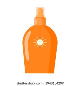 Vector orange bottle with sunscreen. cartoon flat illustration