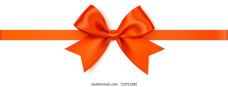 Vector orange bow with orange horizontal ribbon isolated on white background. Decorative autumn bow for your design and page decoration