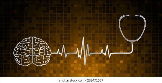 vector orange brain processes technology, creative idea concept. wave