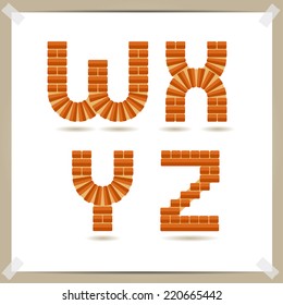 Vector orange bricks and arch font alphabet. Eps10
