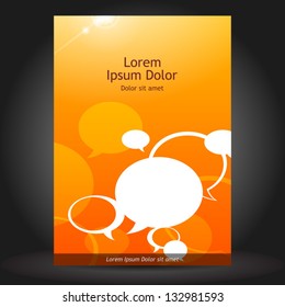 Vector orange brochure cover design with text bubbles. EPS 10