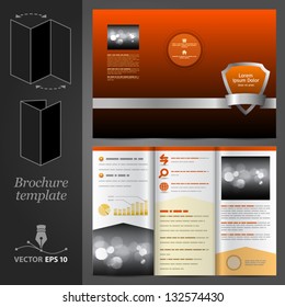 Vector orange brochure template design with shield. EPS 10