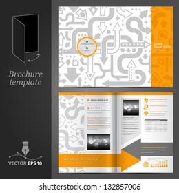 Vector orange brochure template design with gray arrows. EPS 10