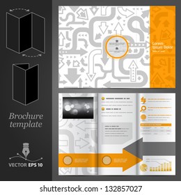 Vector orange brochure template design with gray arrows. EPS 10