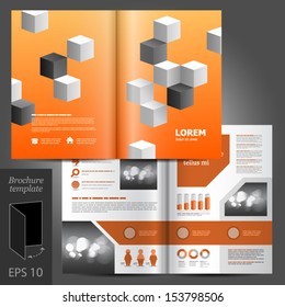 Vector orange brochure template design with white and black cubes. EPS 10