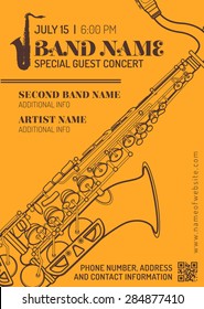 vector orange brown jazz music concert sax music flyer template minimal design