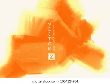 Vector of orange brush strokes poster. Grunge isolated elements. Smoke brushes for your design. Freehand. Watercolor splash. Acrylic stamp. Vector illustration