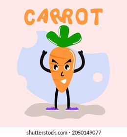 Vector of orange carrot  characters that are childish. flat cartoon design of a pleasant smile carrot character