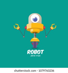 vector orange cartoon cute flat robot icon torquoise on white. green funny robot logo design template