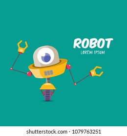 vector orange cartoon cute flat robot icon torquoise on white. green funny robot logo design template