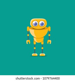 vector orange cartoon cute flat robot icon torquoise on white. green funny robot logo design template