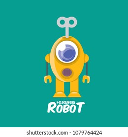 vector orange cartoon cute flat robot icon torquoise on white. green funny robot logo design template