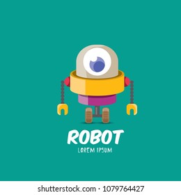 vector orange cartoon cute flat robot icon torquoise on white. green funny robot logo design template