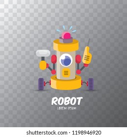 vector orange cartoon cute flat robot icon isolated on transparent background. orange funny robot logo design template