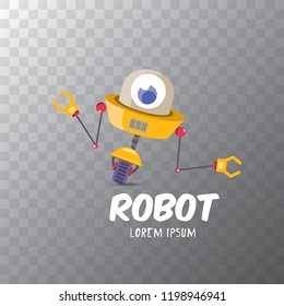 vector orange cartoon cute flat robot icon isolated on transparent background. orange funny robot logo design template
