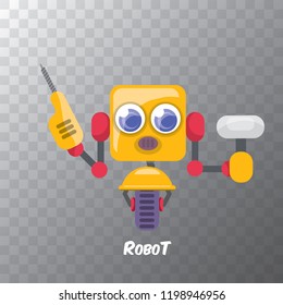 vector orange cartoon cute flat robot icon isolated on transparent background. orange funny robot logo design template