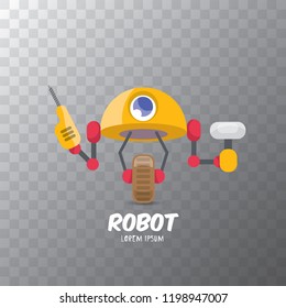 vector orange cartoon cute flat robot icon isolated on transparent background. orange funny robot logo design template