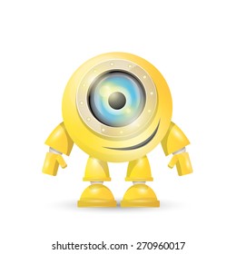 vector orange cartoon friendly robot isolated on white